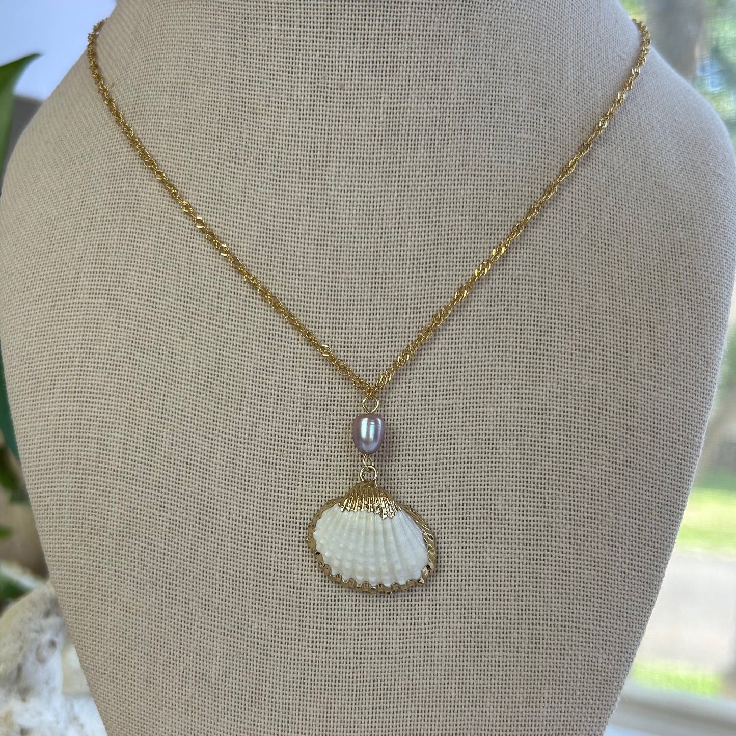 Pearl Drop Scallop Shell Necklace