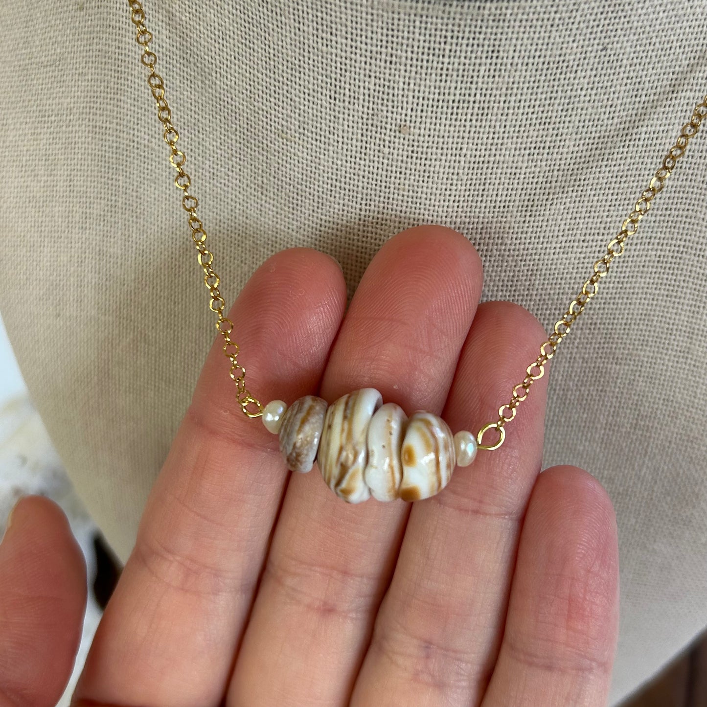 Dainty Puka Cluster Bar Necklace