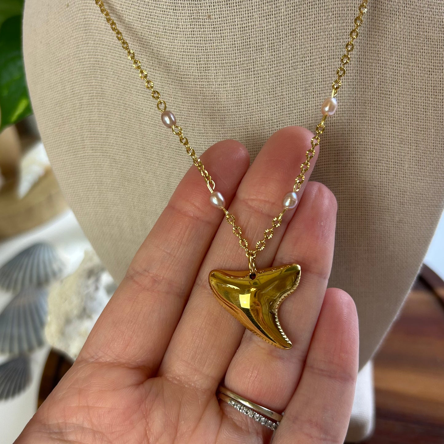 Shark Tooth & Petite Pearls Necklace