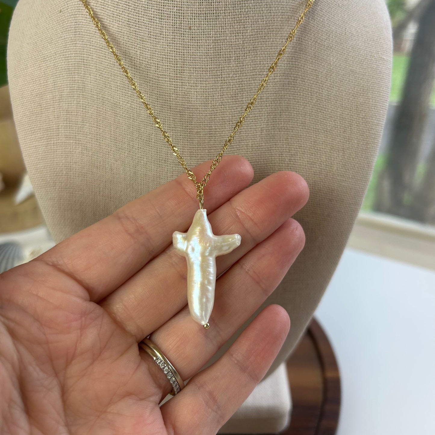 Baroque Pearl Cross Pendant Necklace