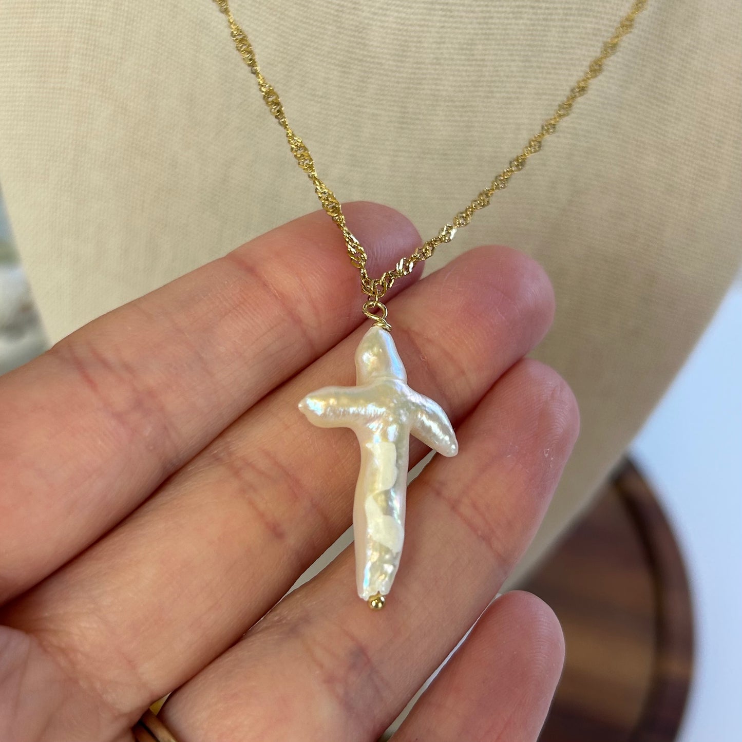 Baroque Pearl Cross Pendant Necklace