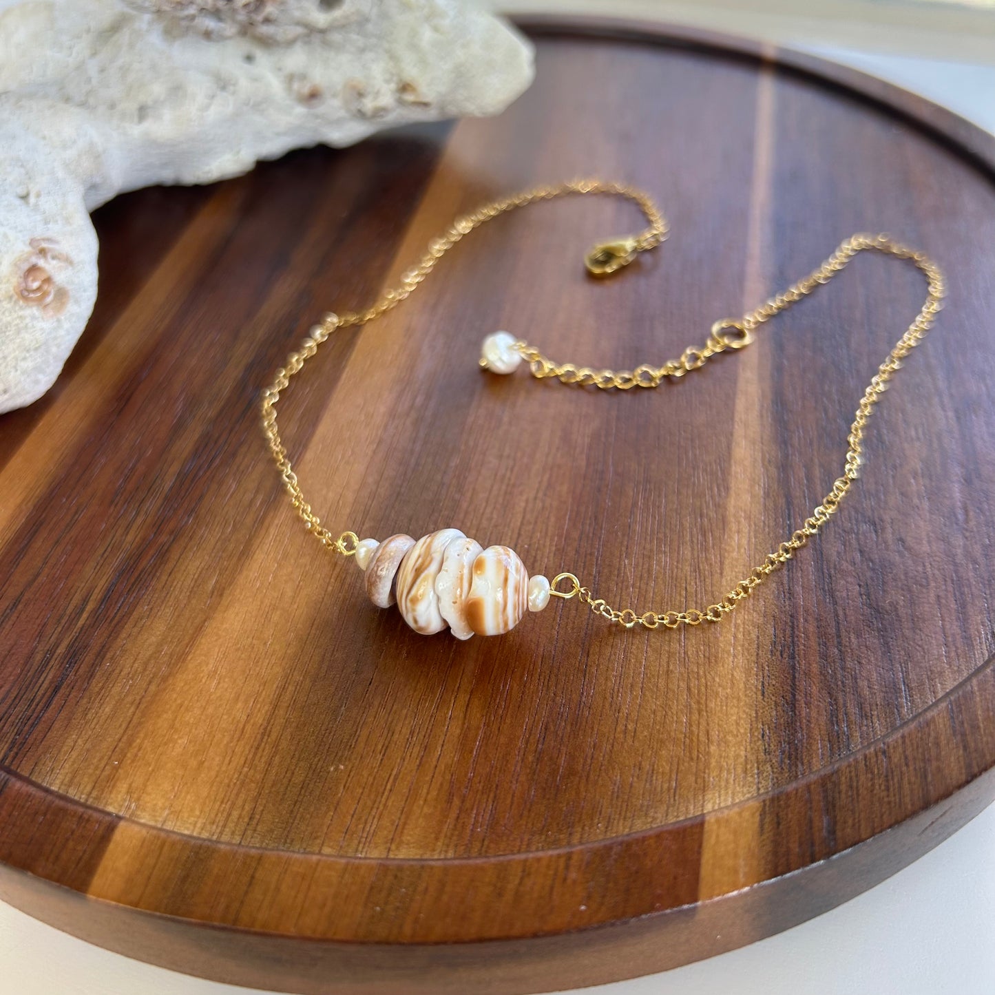 Dainty Puka Cluster Bar Necklace