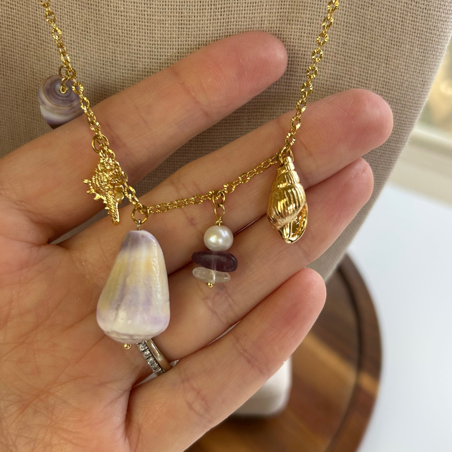 Purple Cone Shell Charm Necklace