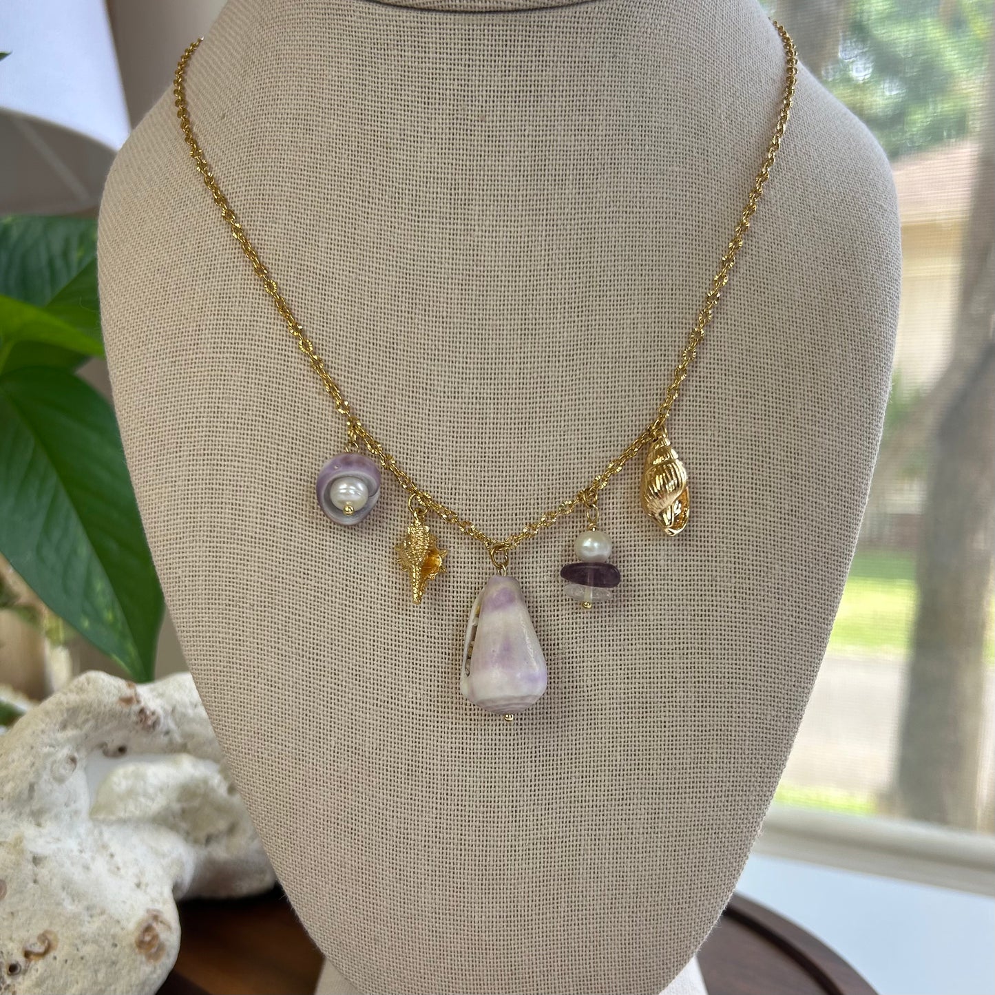 Purple Cone Shell Charm Necklace