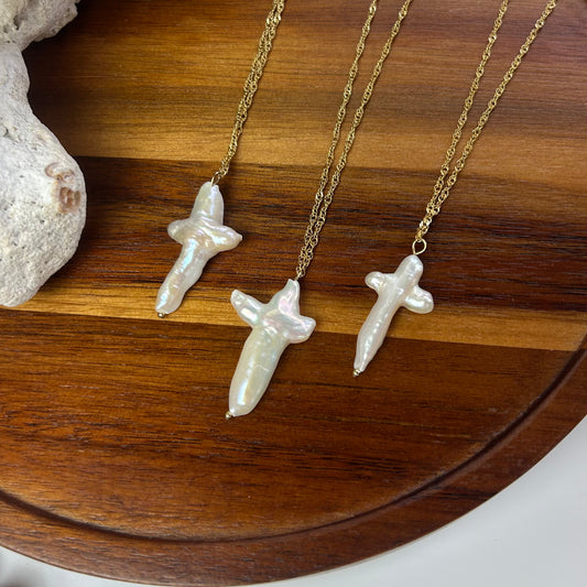 Baroque Pearl Cross Pendant Necklace