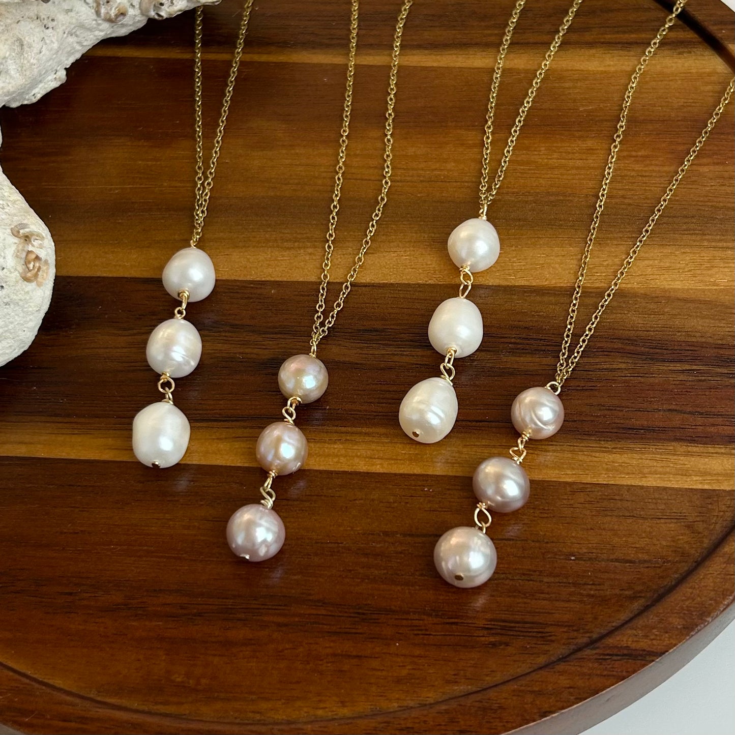 Triple Pearl Drop Necklace