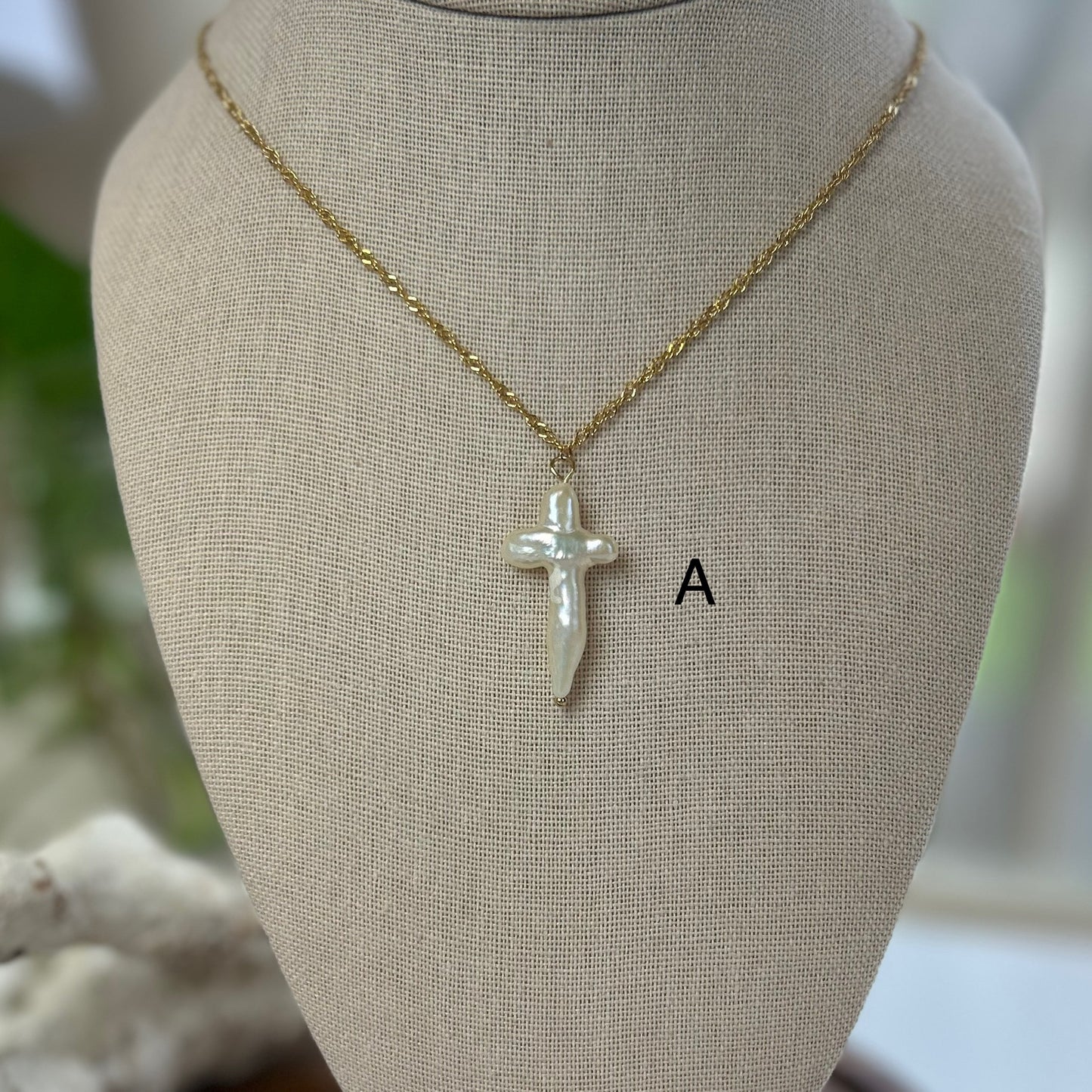 Baroque Pearl Cross Pendant Necklace