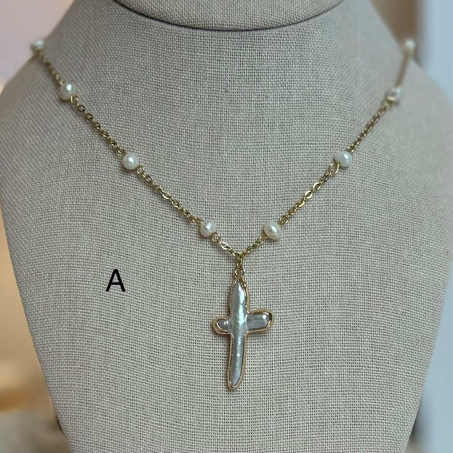 Pearl Cross Beaded Necklace