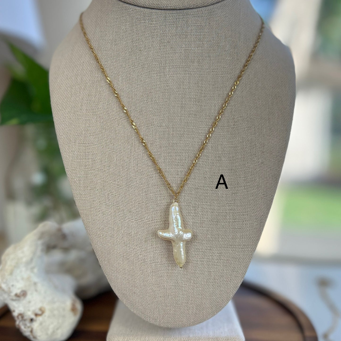 Baroque Pearl Cross Pendant Necklace