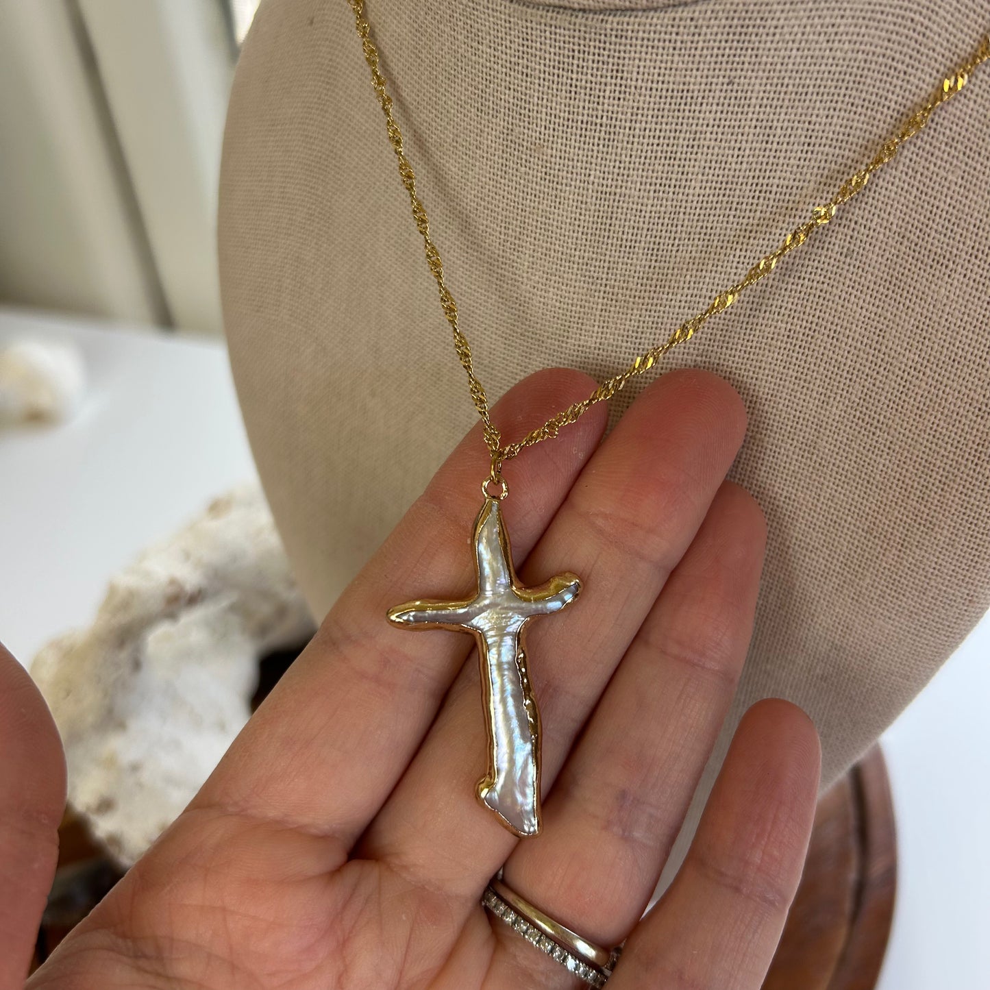 Pearl Cross Dainty Twist Necklace