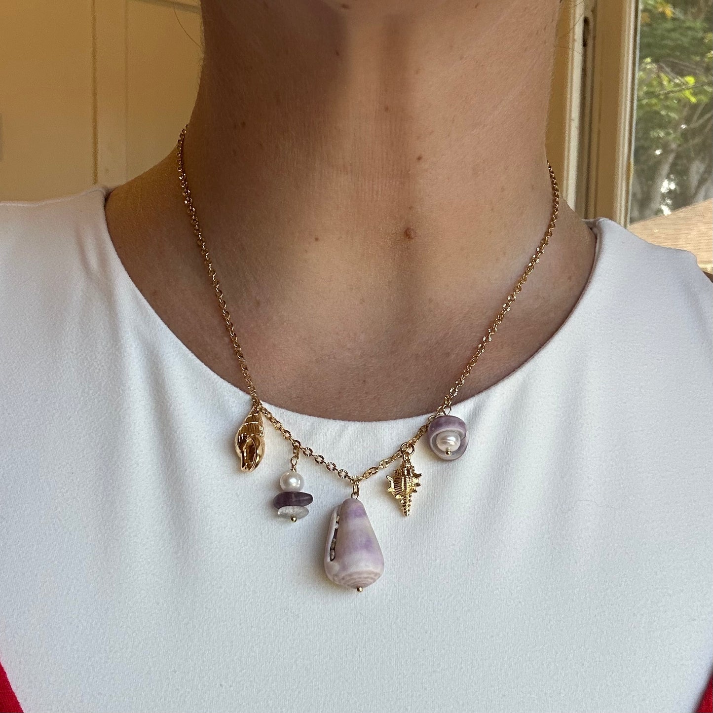 Purple Cone Shell Charm Necklace