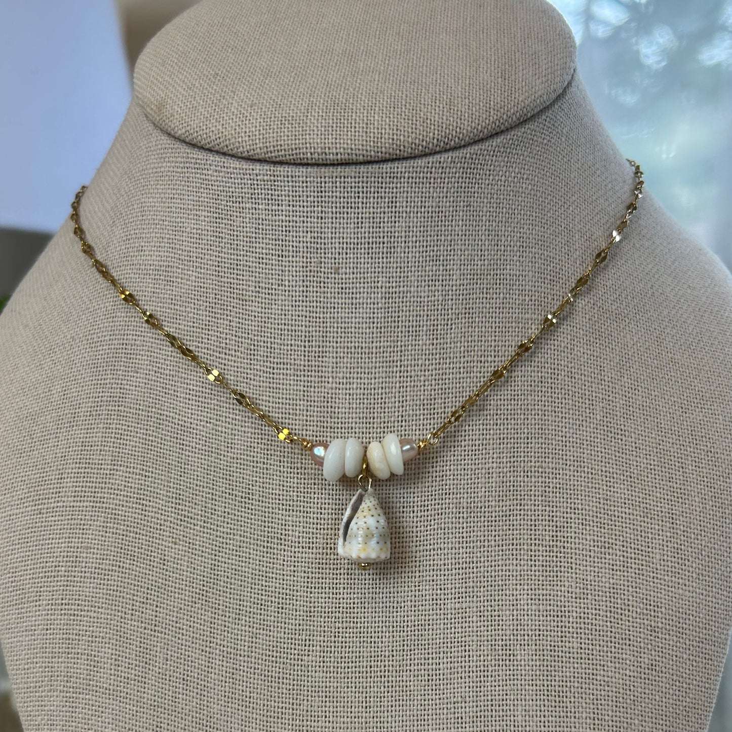 Dainty Abbreviated Cone Shell & Pukas Necklace