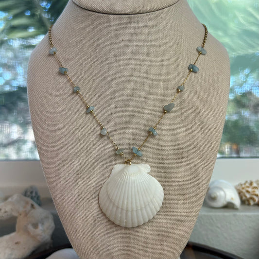 Blue Stone and Seashell Pendant Necklace