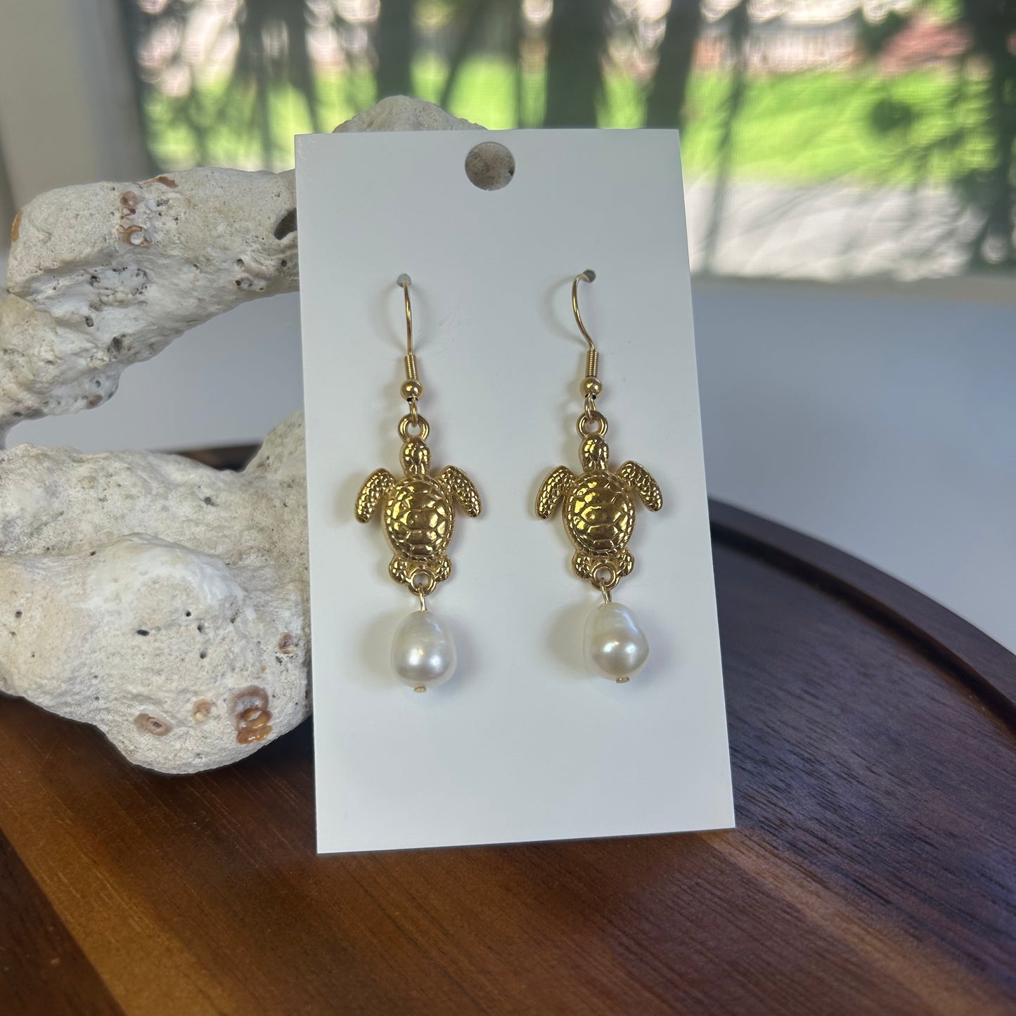 Honu & Pearls Gold Plated Earrings