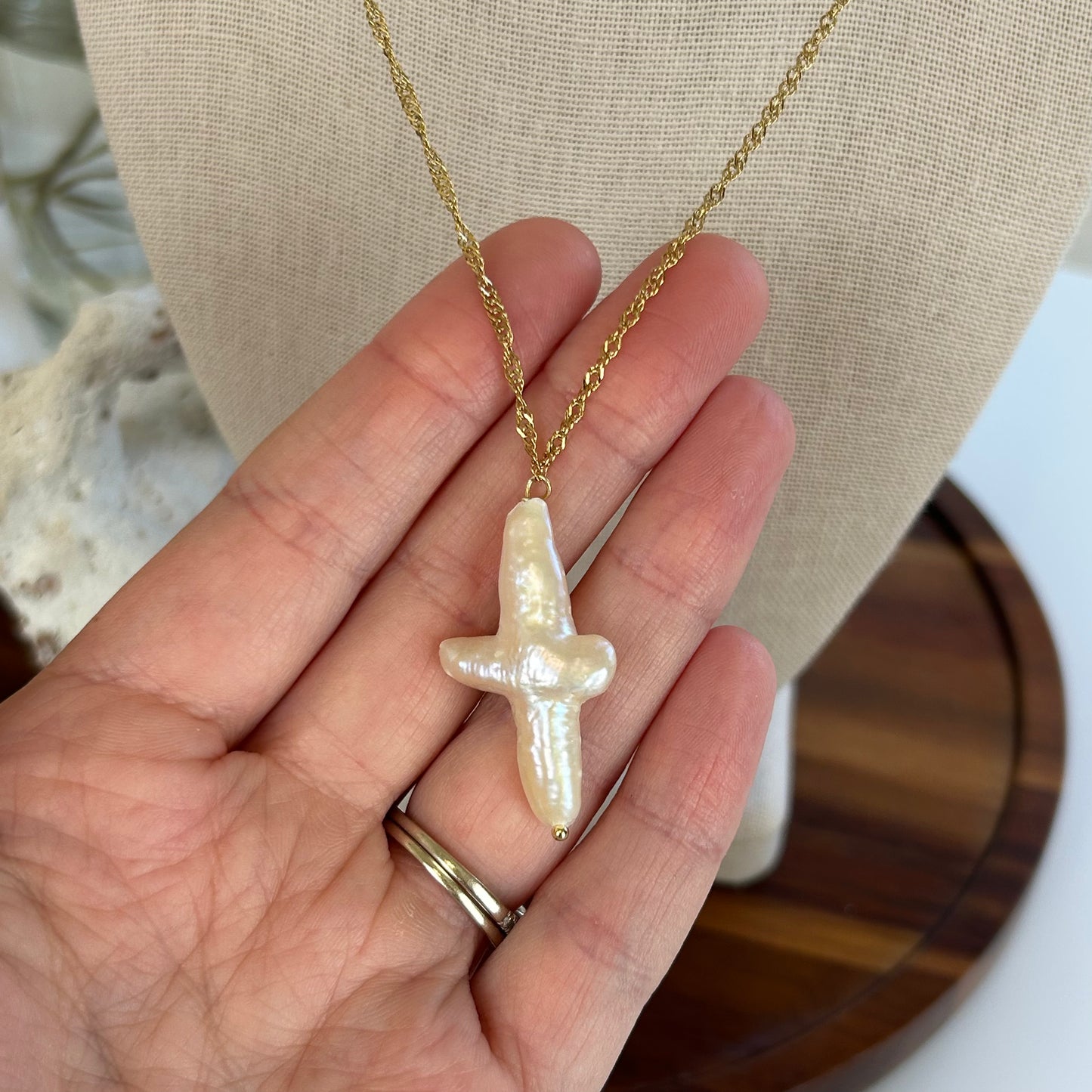 Baroque Pearl Cross Pendant Necklace