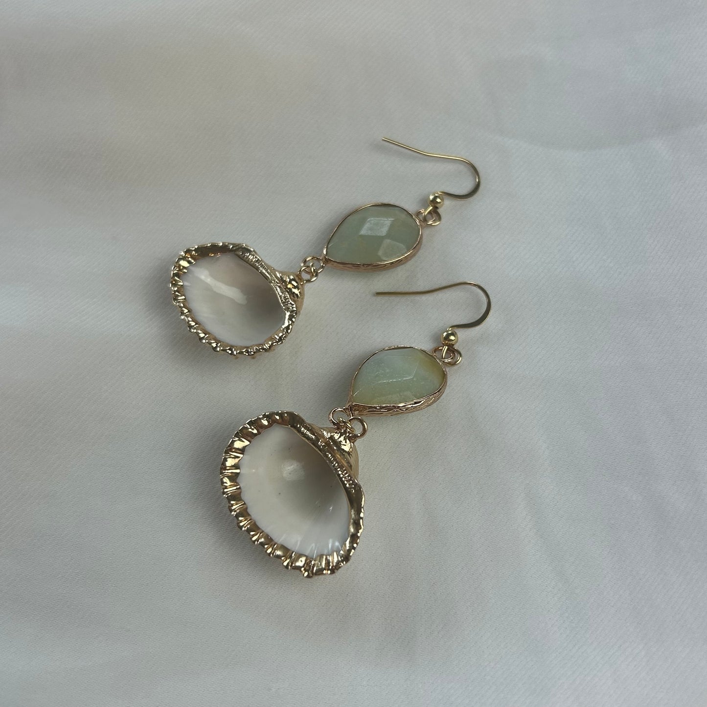 Mermaid Earrings Sage Gold Stripe Shells