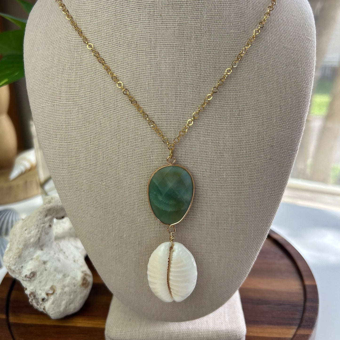 Granulated Cowrie Shell Statement Pendant Necklace