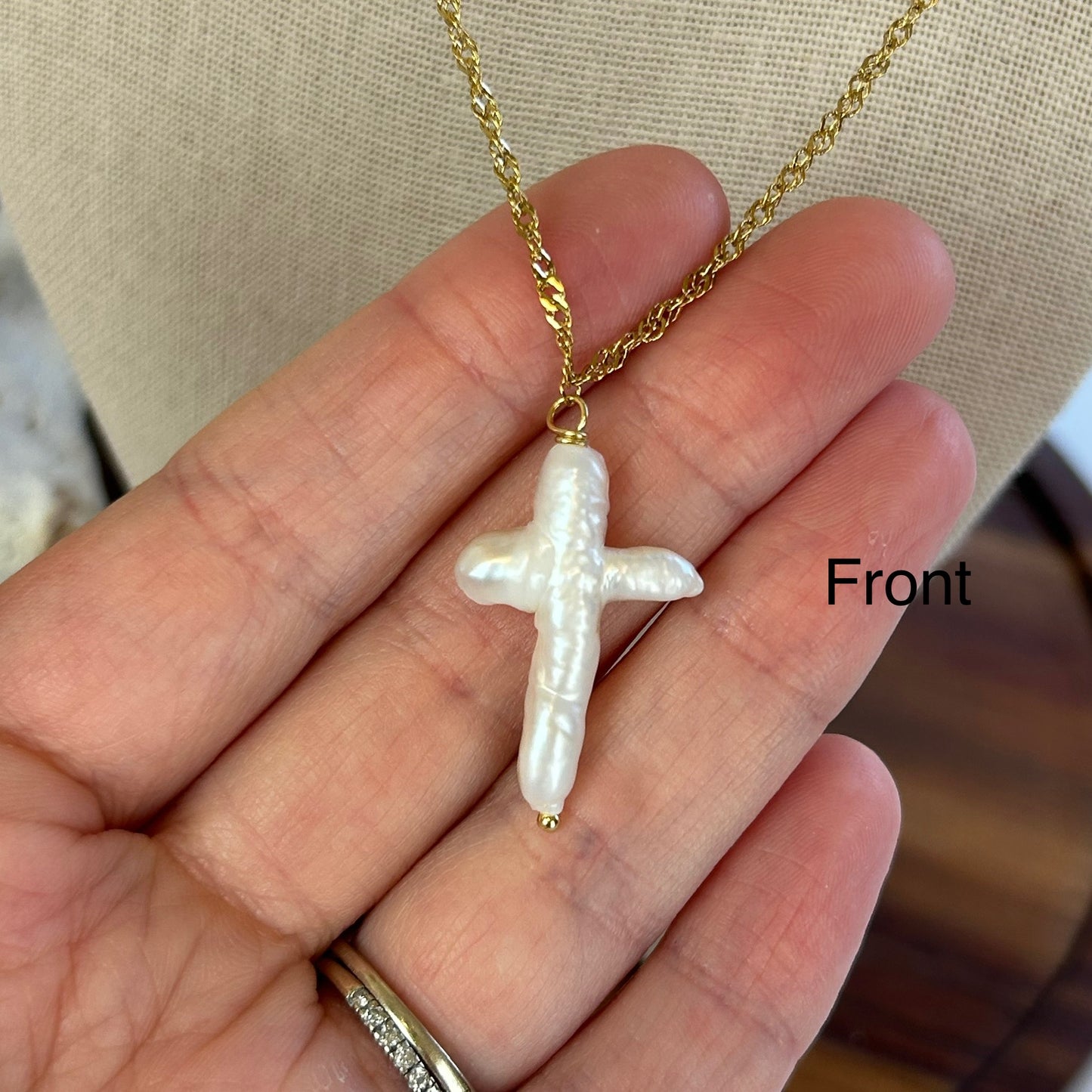 Baroque Pearl Cross Pendant Necklace