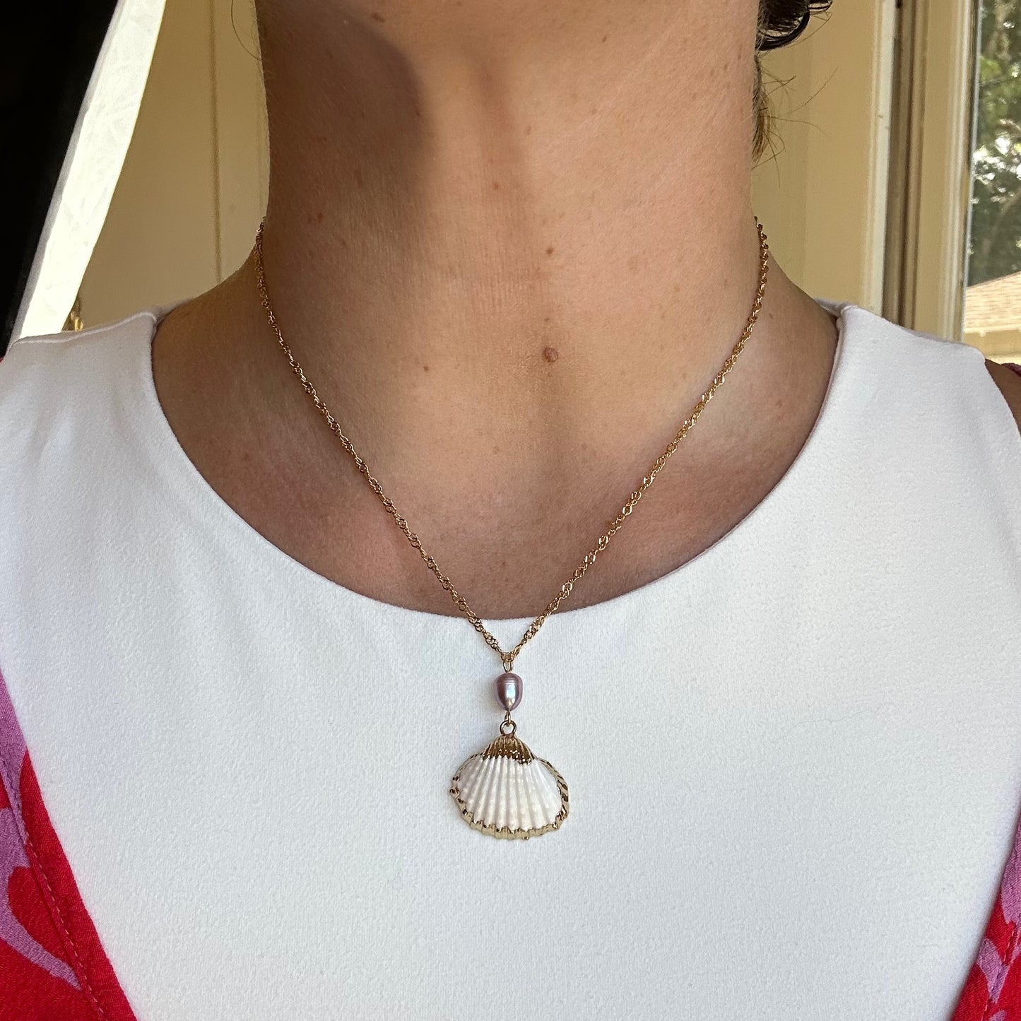 Pearl Drop Scallop Shell Necklace