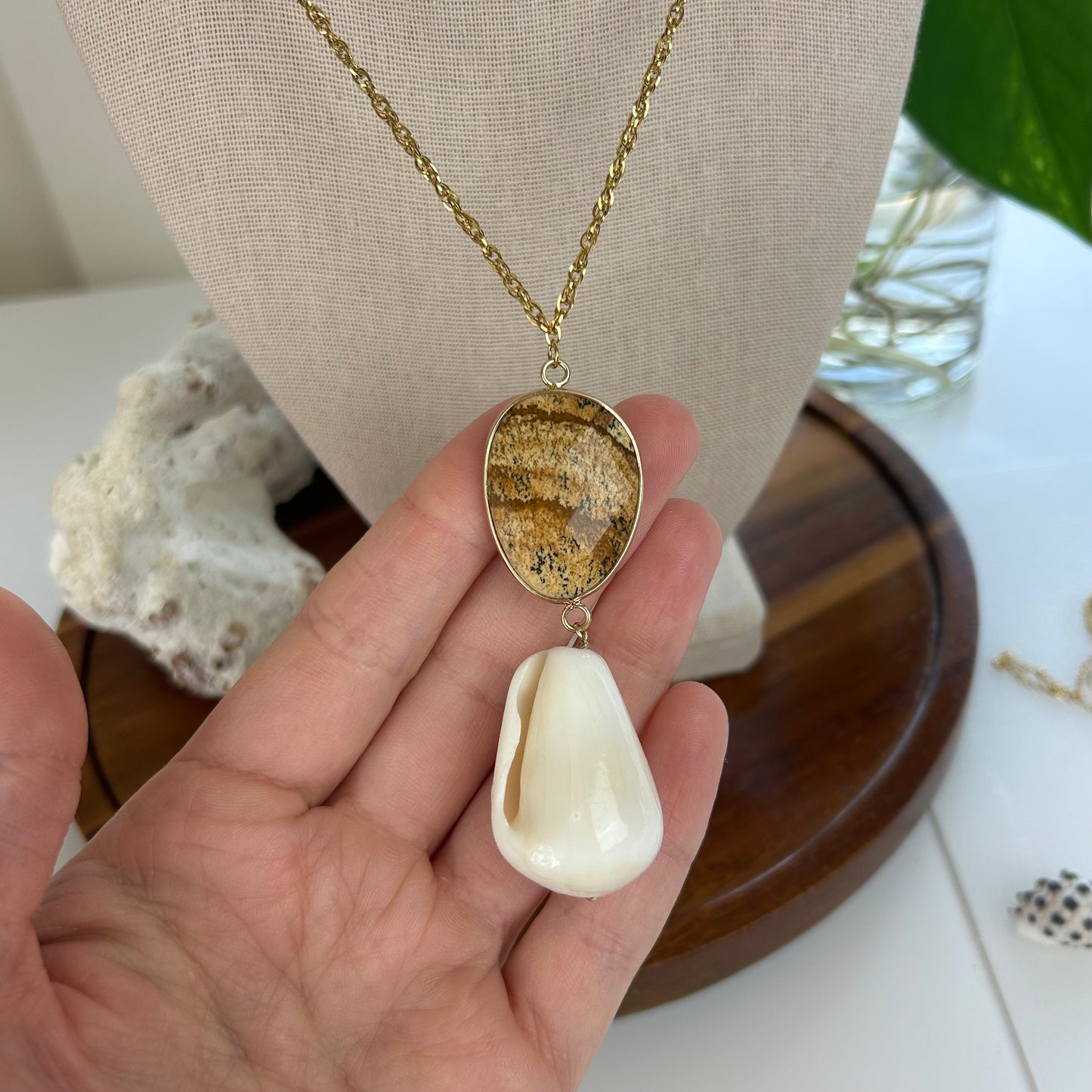 Stone Pendant & Shell Statement Necklace