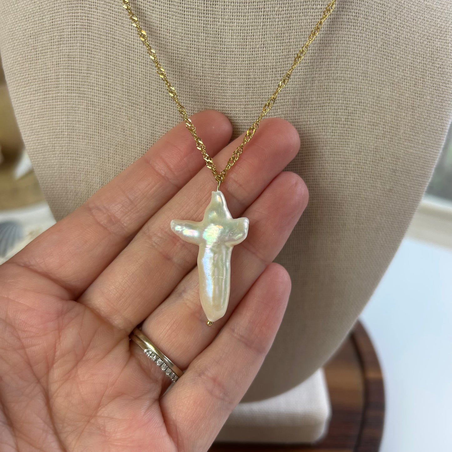 Baroque Pearl Cross Pendant Necklace