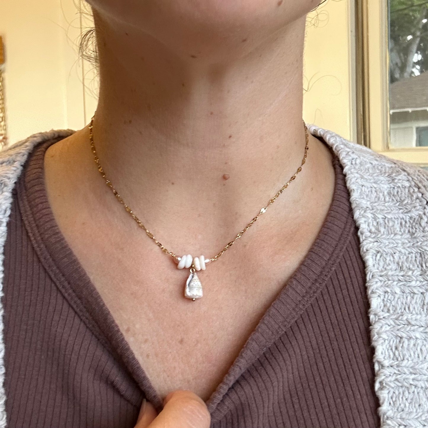 Dainty Abbreviated Cone Shell & Pukas Necklace