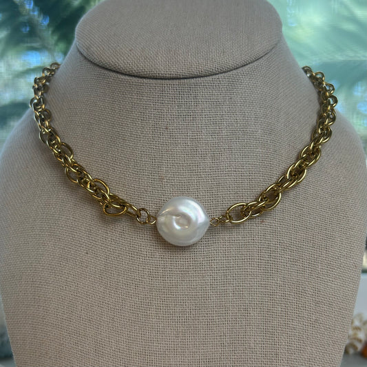 Circular Mother of Pearl 18k Gold Layered Chain