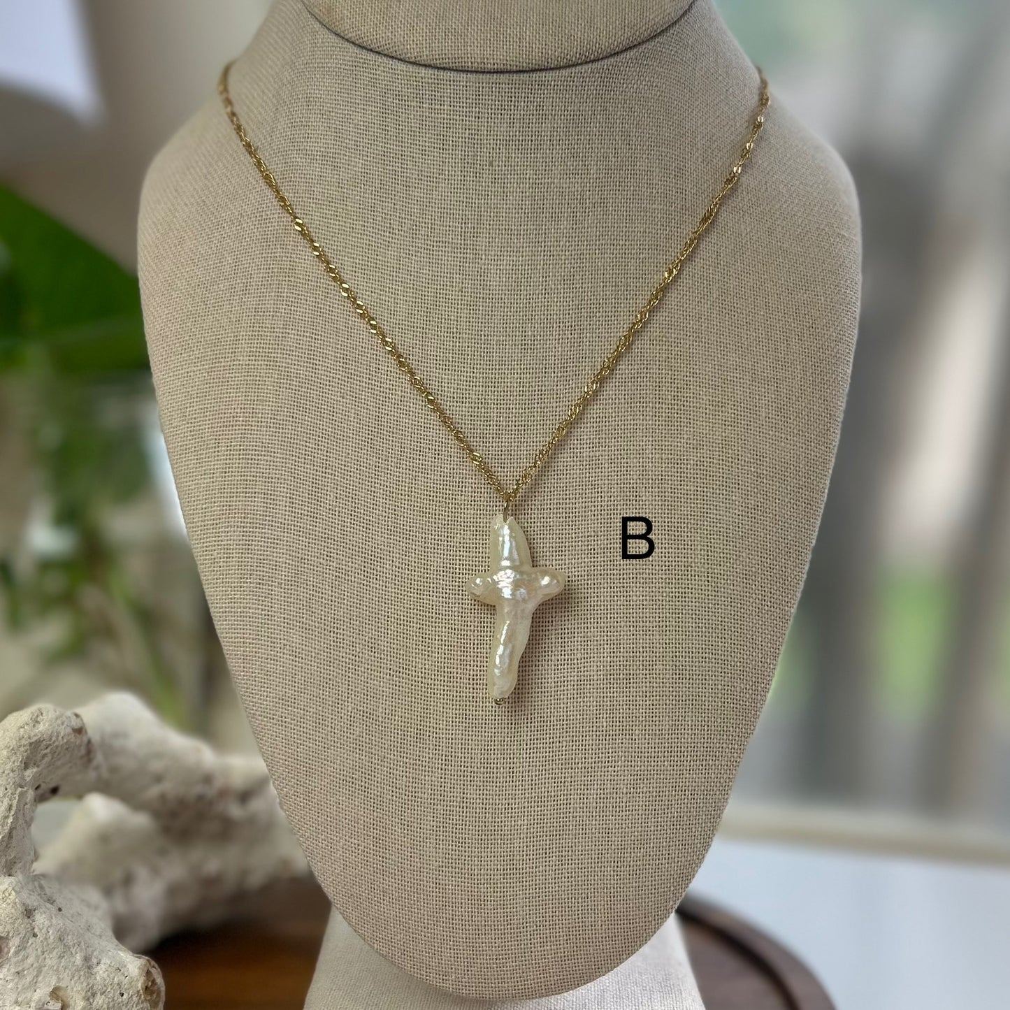 Baroque Pearl Cross Pendant Necklace