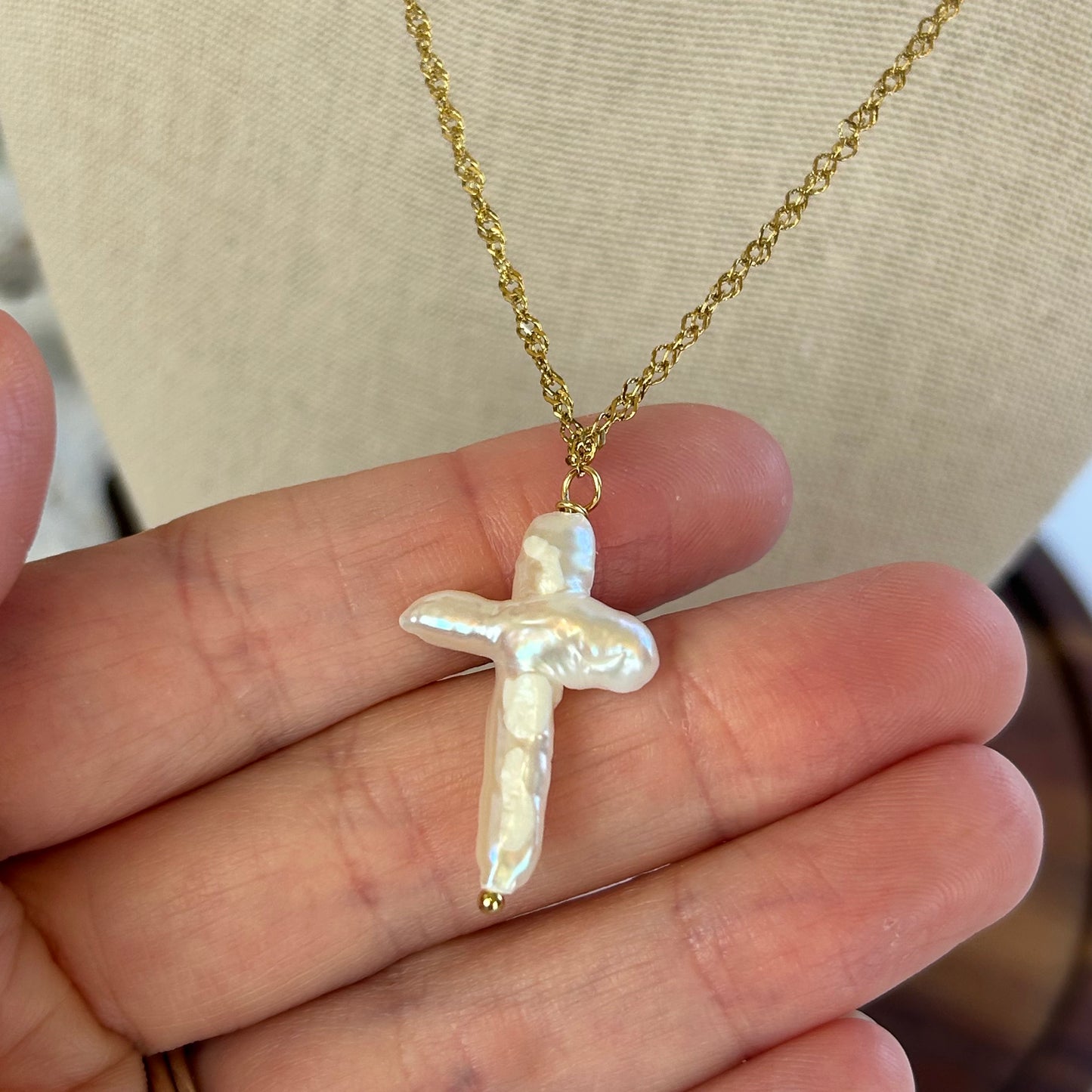 Baroque Pearl Cross Pendant Necklace