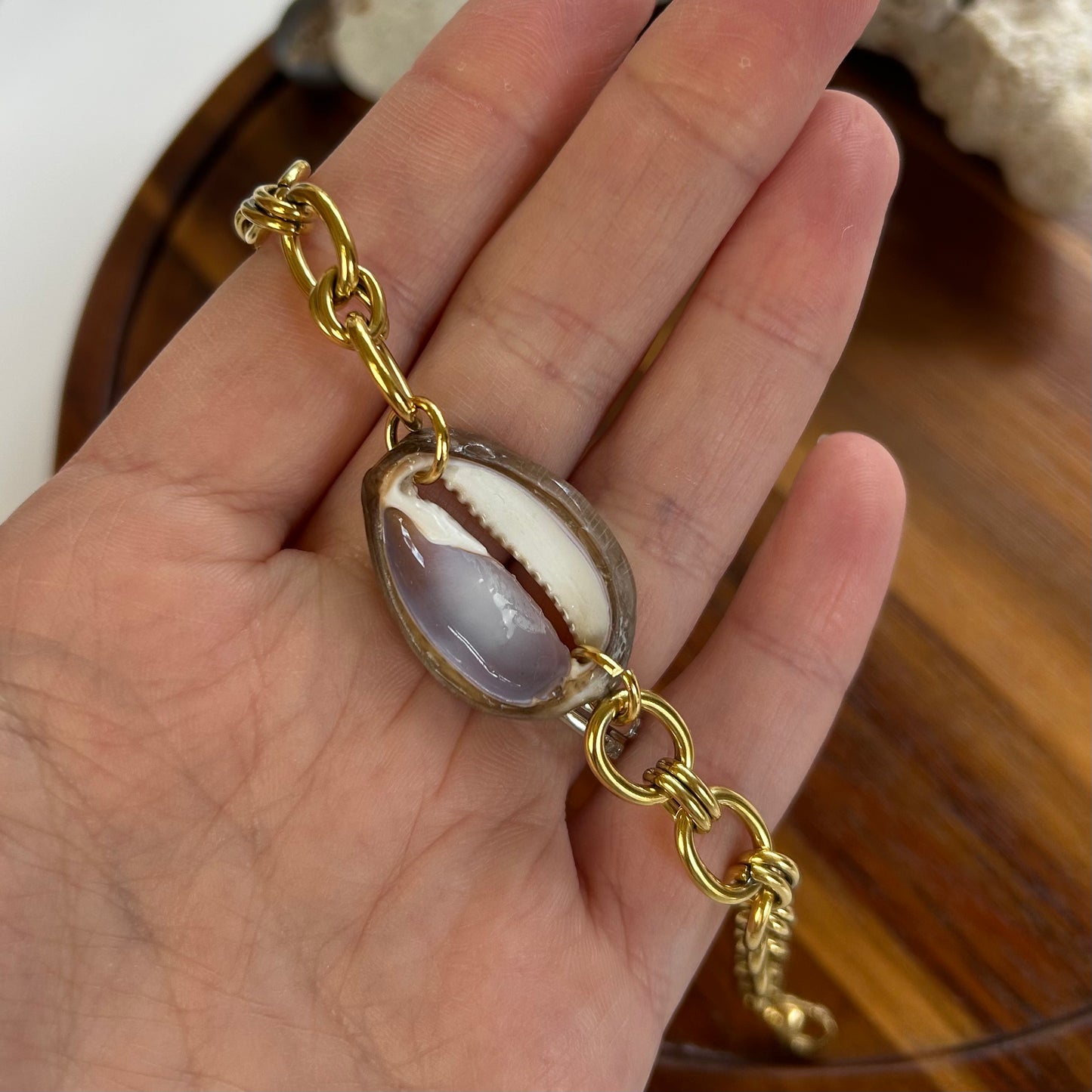 Cowrie Chunky Gold Link Bracelet
