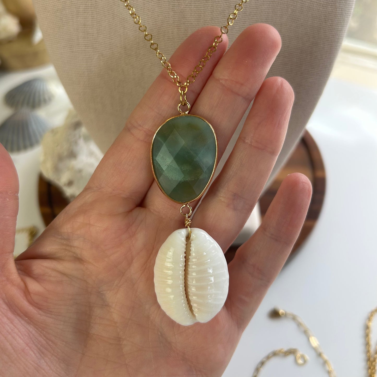 Granulated Cowrie Shell Statement Pendant Necklace