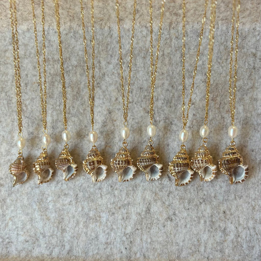 Pearl Drop Fancy Trumpet Conch Shell Necklace