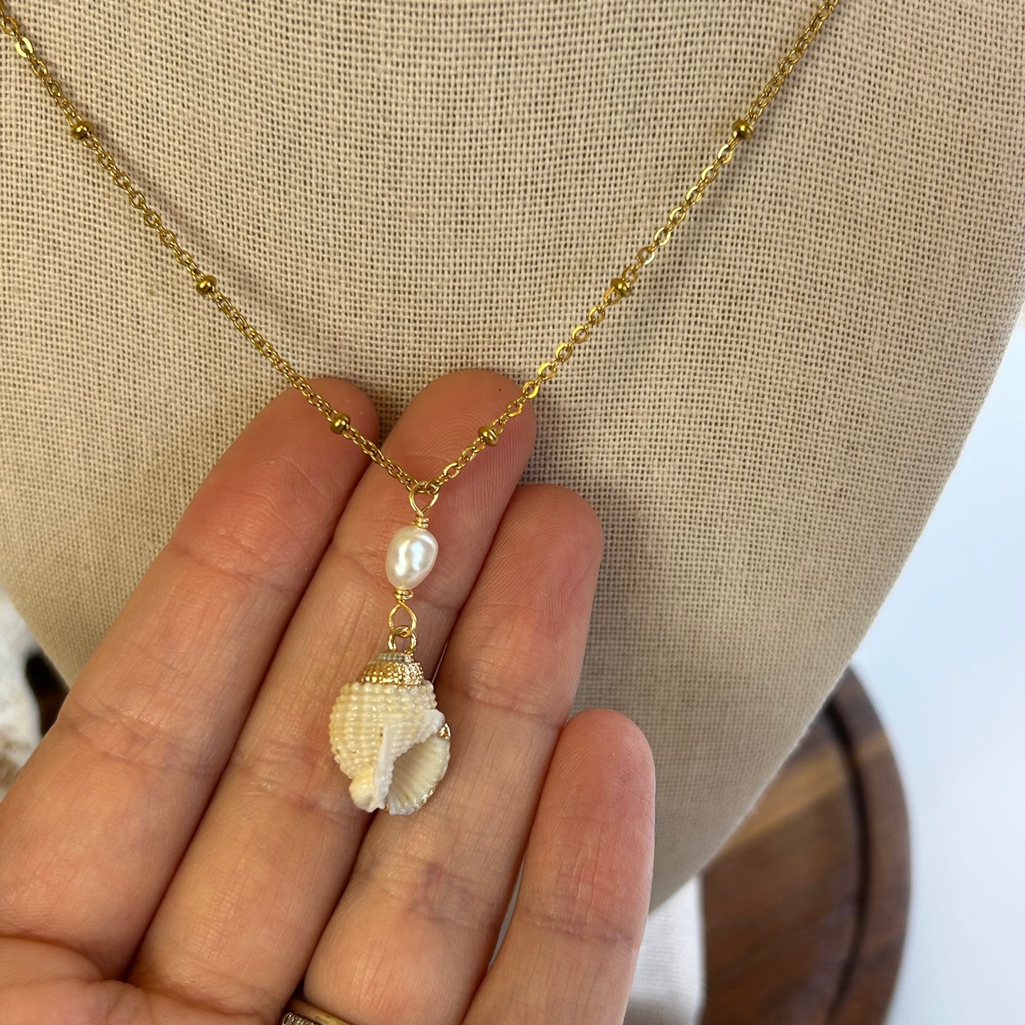Dainty Neutral Shell & Pearl Drop Necklace