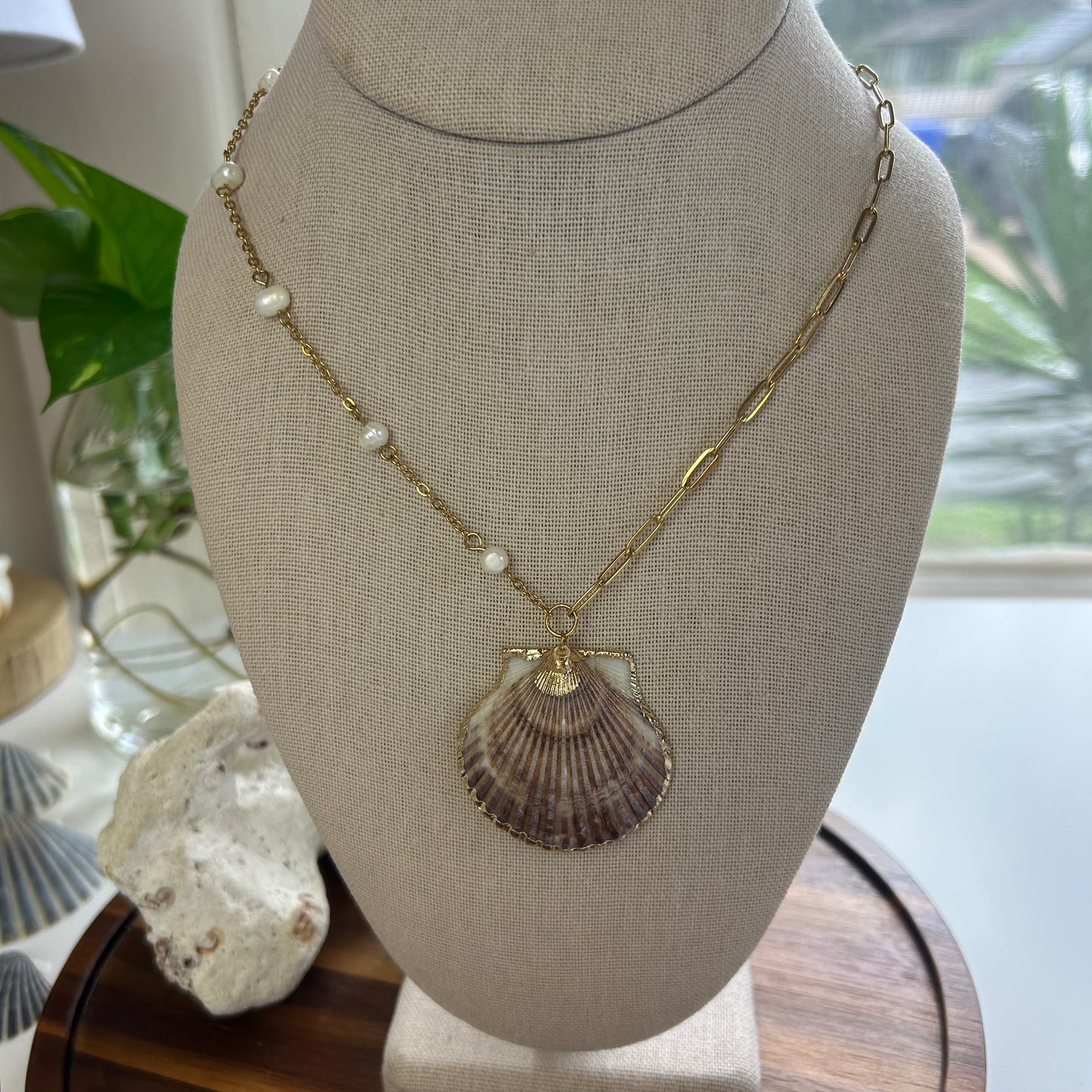 Pearl Mixed Chain Seashell Necklace