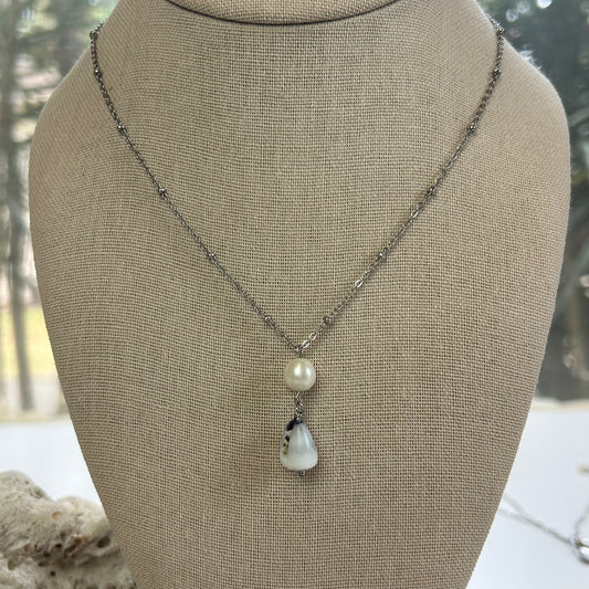 Mini Cone Shell Pearl Drop Necklace