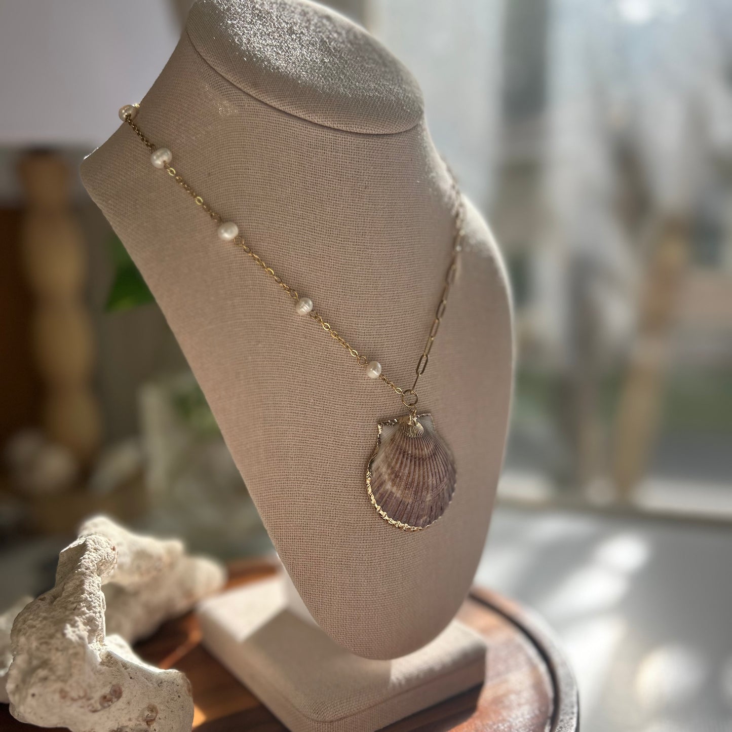 Pearl Mixed Chain Seashell Necklace