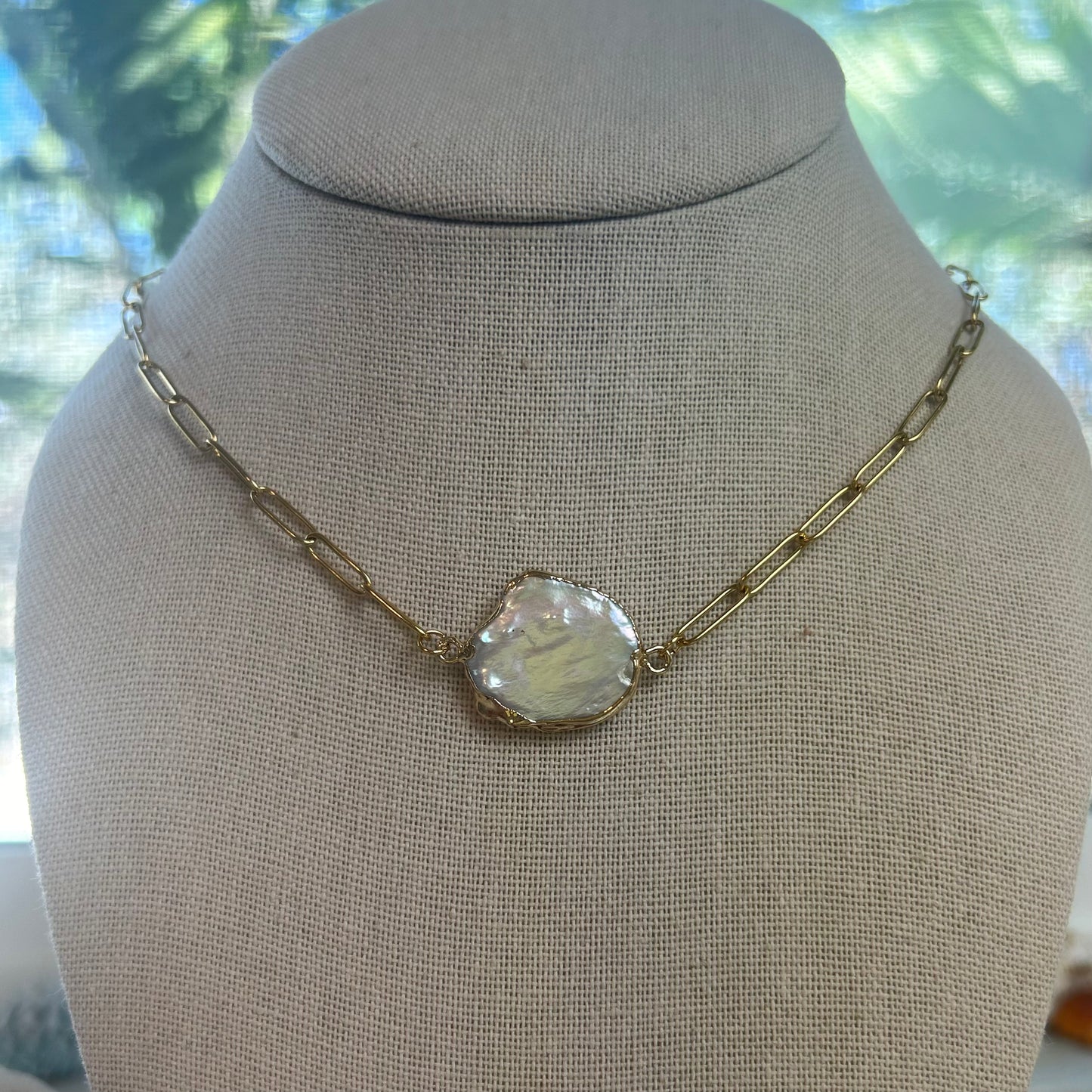 Mother of Pearl Gold Plated Paperclip Chain Necklace