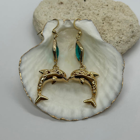 Filigree Dolphin Gold Plated Dangle Earrings