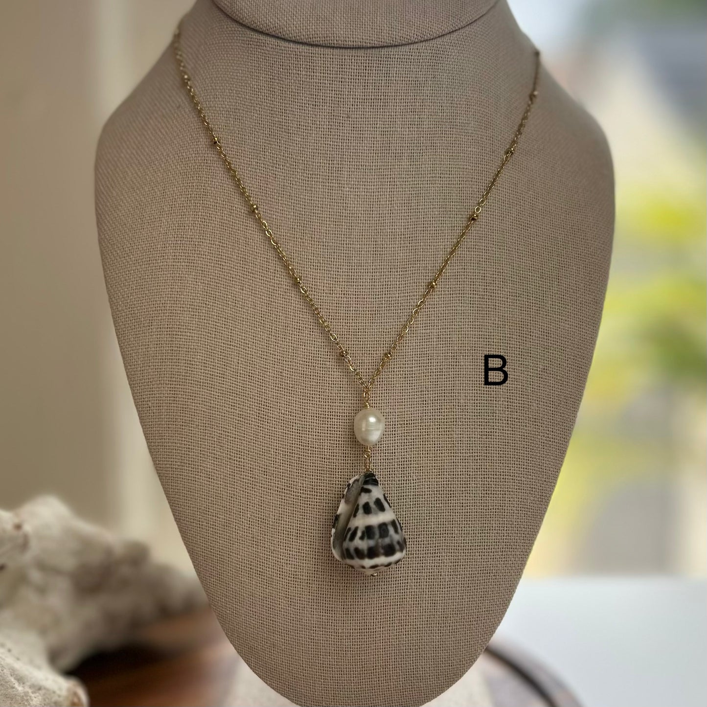 Pearl Drop Hebrew Cone Shell Necklace