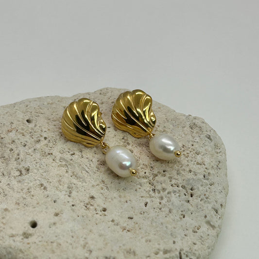 Seaside Charm Pearl Seashell Earrings