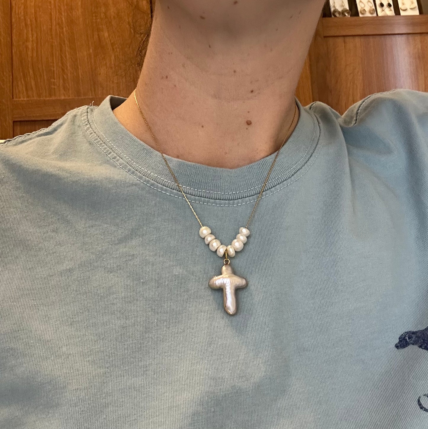 Baroque Pearl Cross & Pearl Strand Necklace