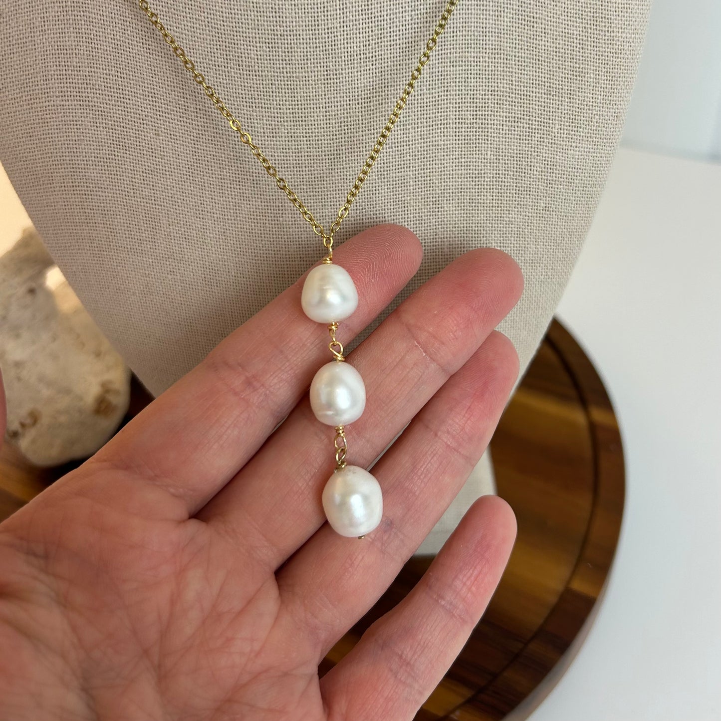 Triple Pearl Drop Necklace