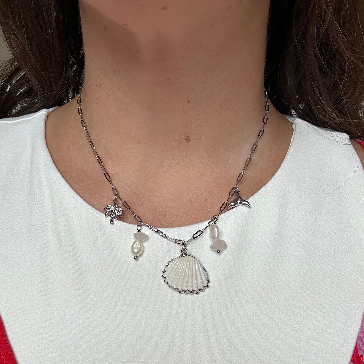 Rose Quartz Shell Charm Necklace