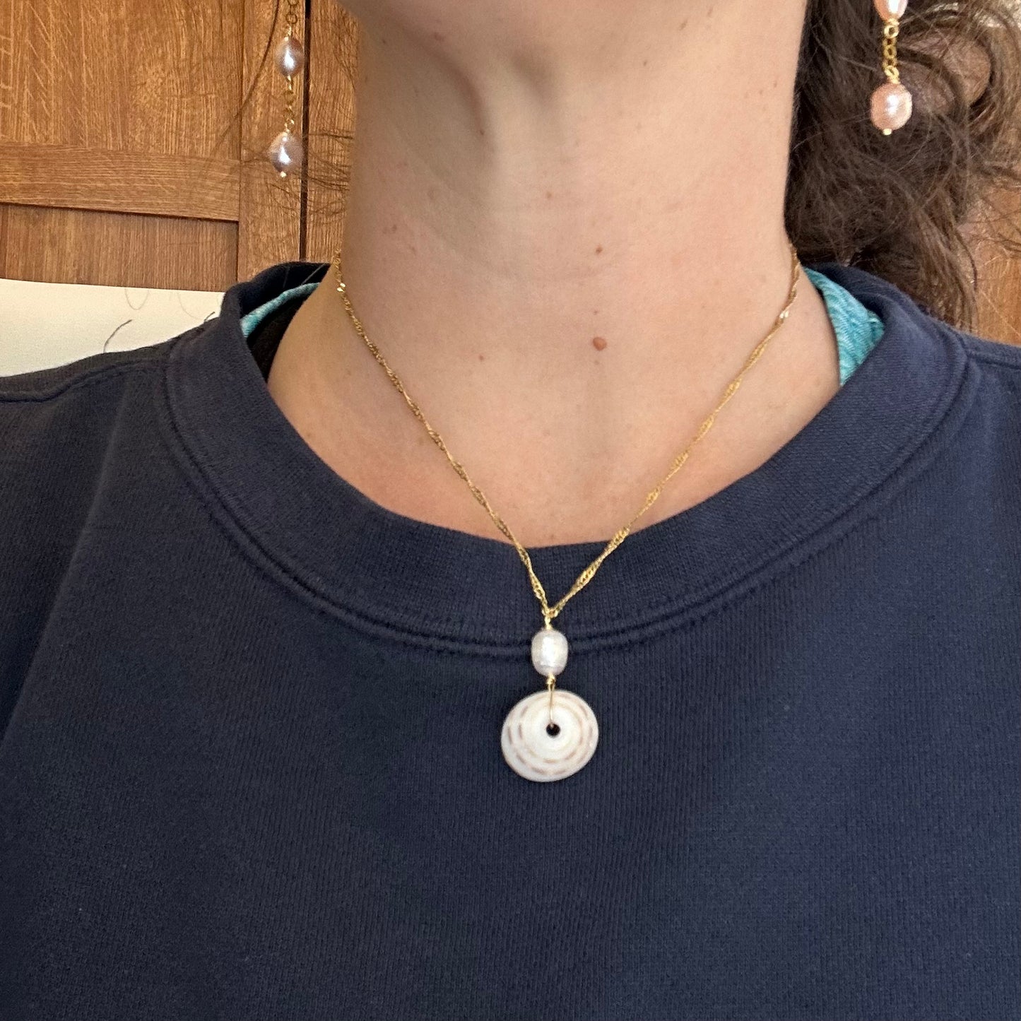 Puka & Pearl Pendant Necklace