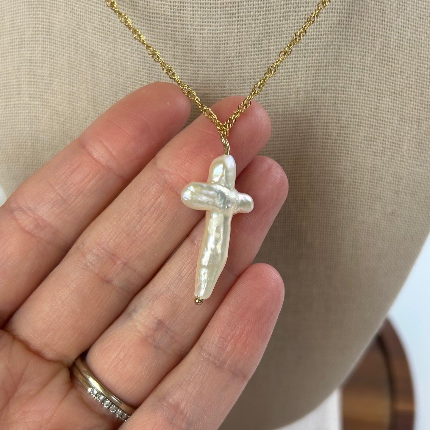 Baroque Pearl Cross Pendant Necklace