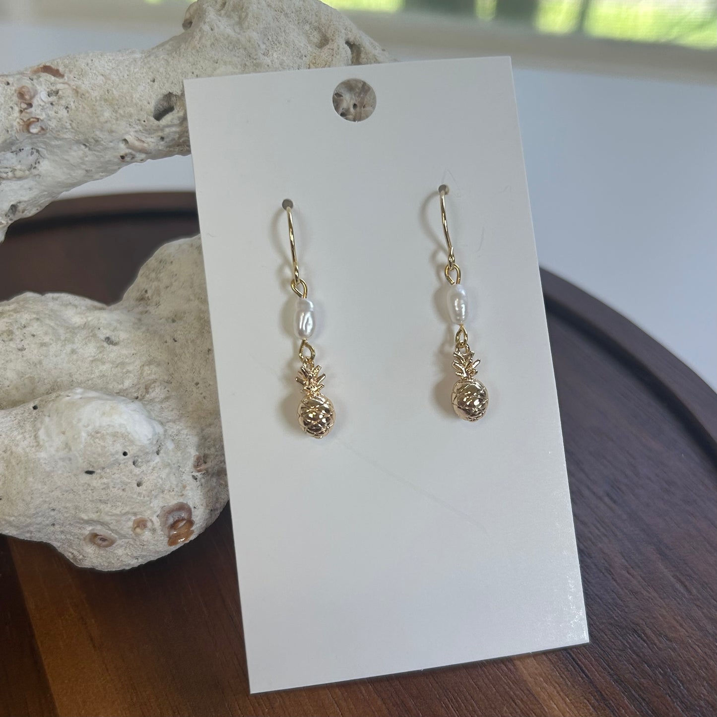 Dainty Pineapple & Pearl Earrings