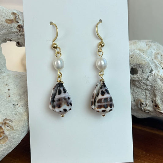 Pearl Drop Hebrew Cone Shell Earrings