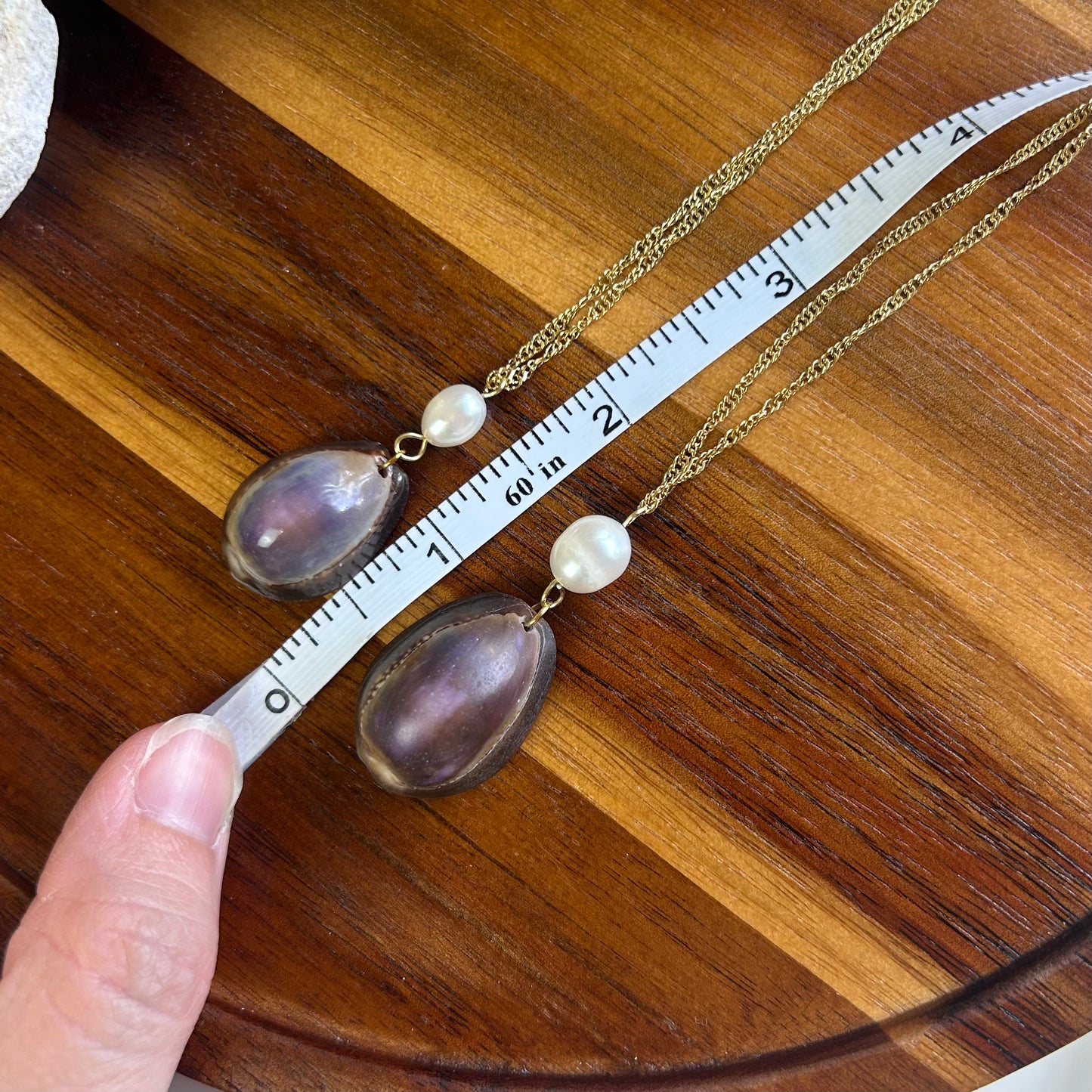 Cowrie Shell & Pearl Drop Pendant Necklace