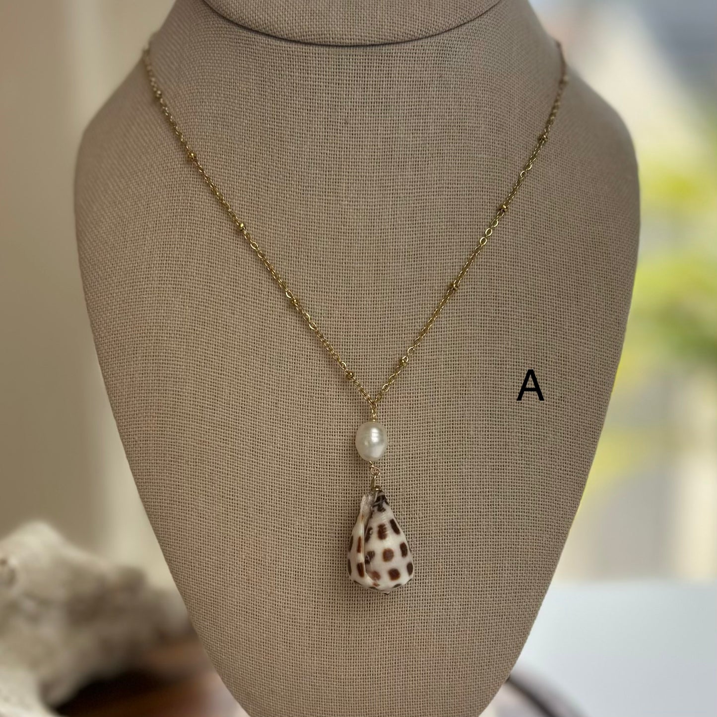 Pearl Drop Hebrew Cone Shell Necklace