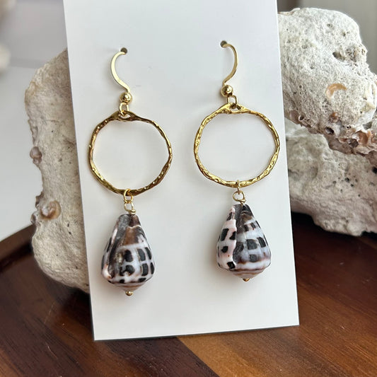 Dainty Hebrew Cone Shell Open Bezel Earrings